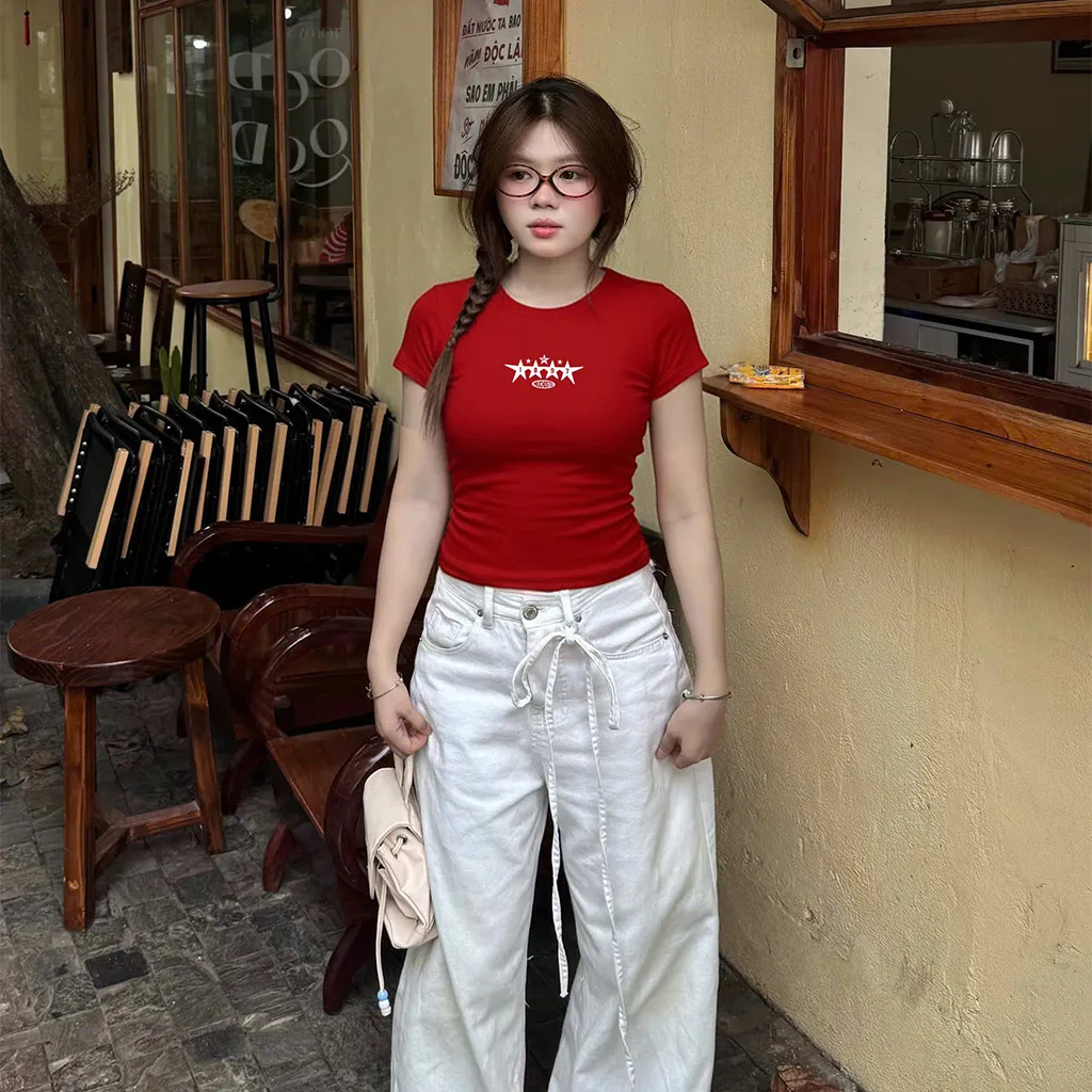 Áo baby tee nữ slim fit Beezy vải visco thoáng mát ôm body tay ngắn cổ tròn basic in mix_thumbnail_6