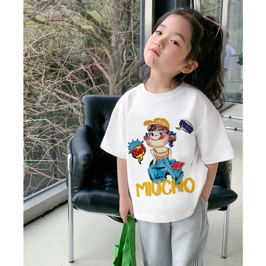 Áo thun cho bé gái hoạt hình form rộng AED1113 Miucho Kid tay ngắn cổ tròn in mix_thumbnail_2
