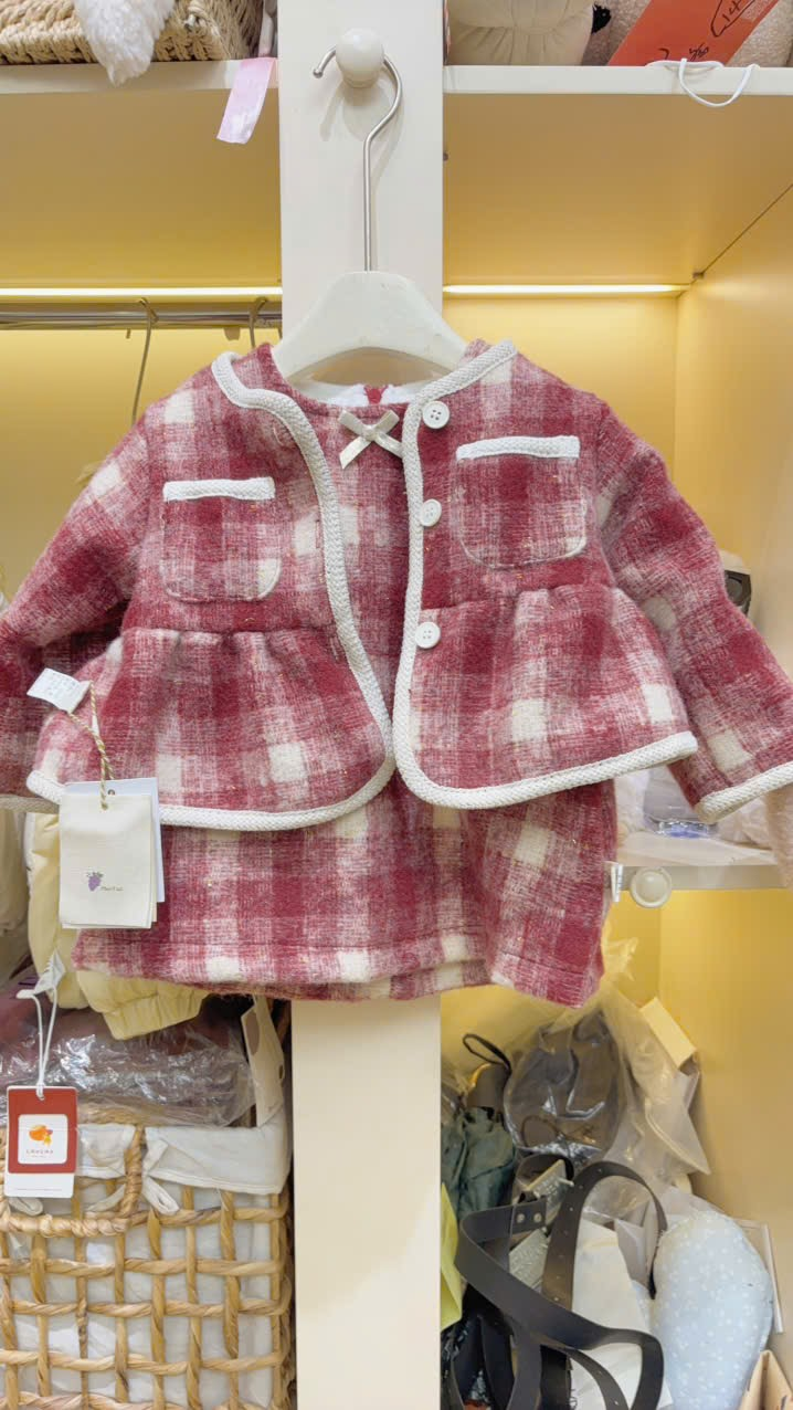 (C20) Set váy dạ caro đỏ kèm áo có lót bông