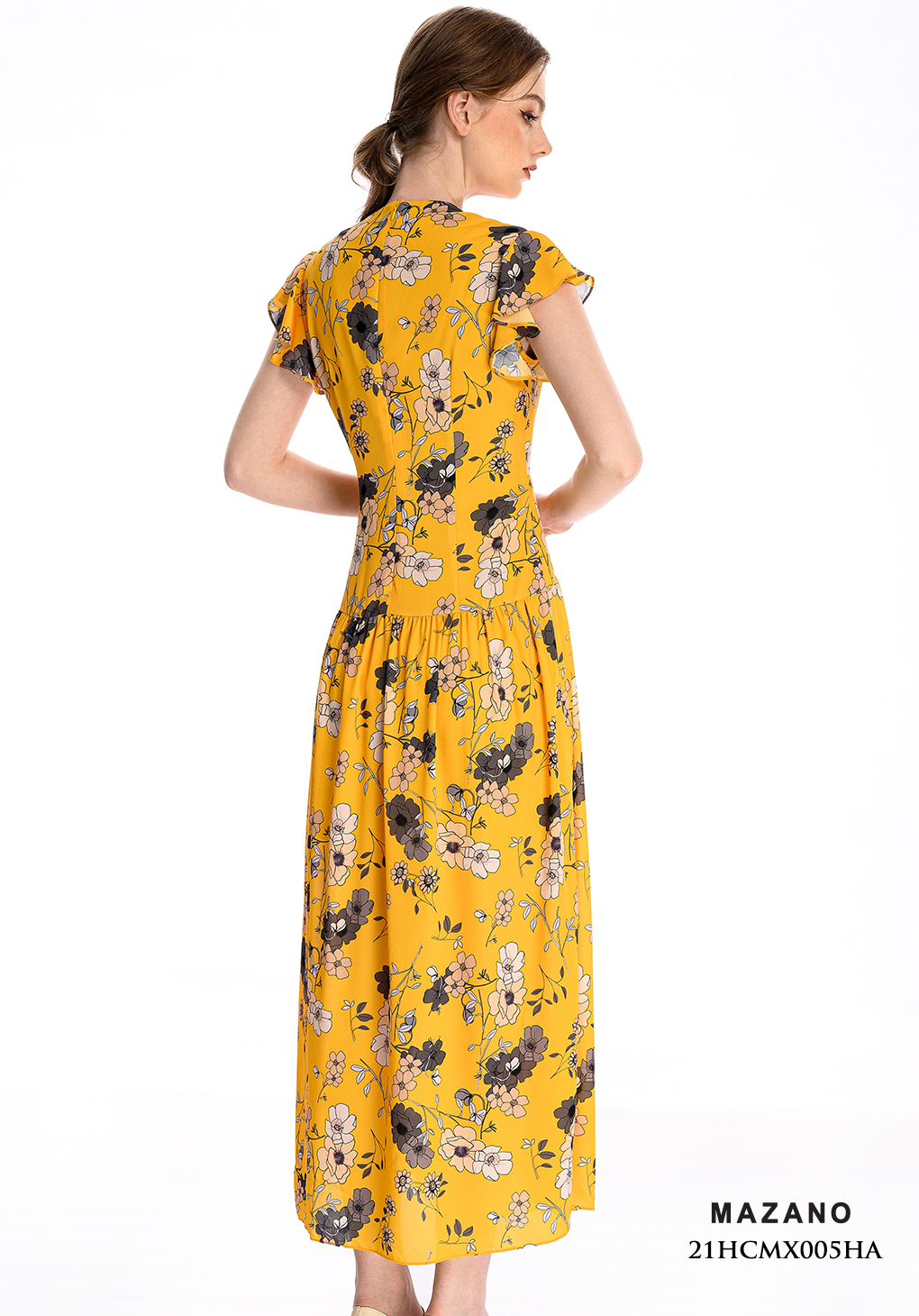 Đầm Maxi vải voan màu vàng in hoạ tiết thiết kế cách điệu_thumbnail_1