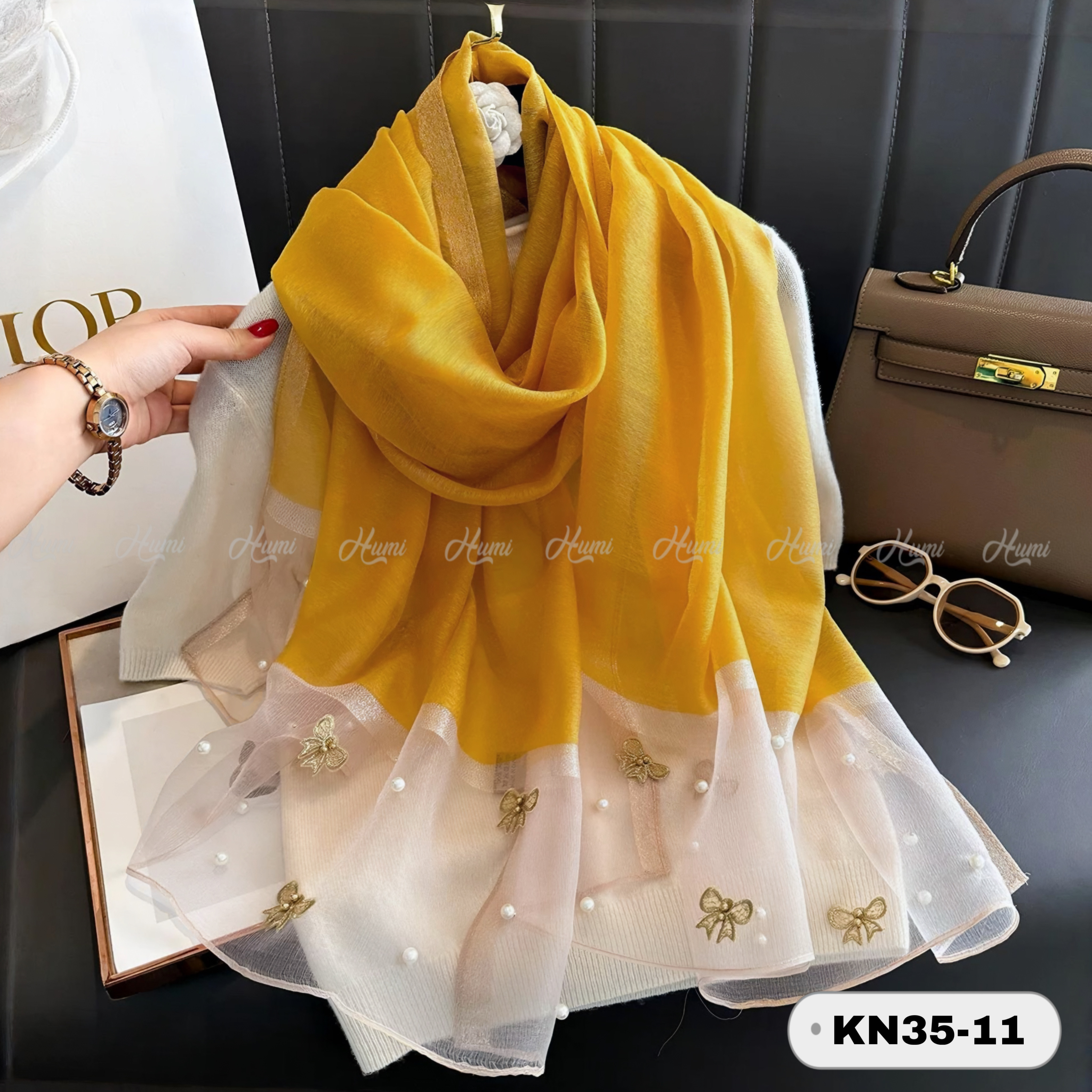 KHĂN TƠ ĐÍNH NƠ (KN35-11 VÀNG)