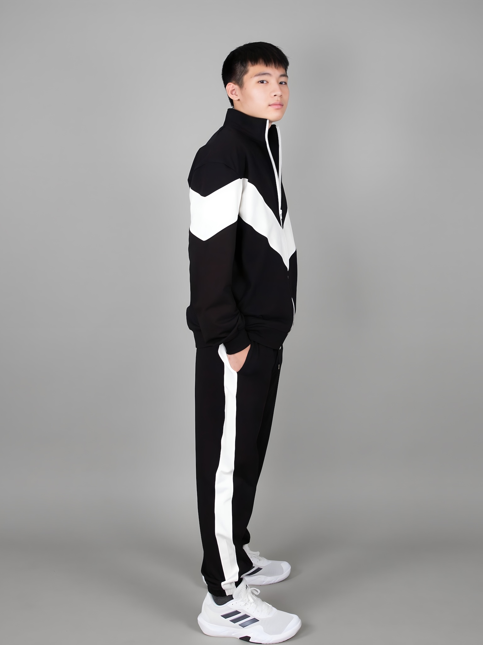 Áo khoác nỉ đen phối sọc trắng_thumbnail_6