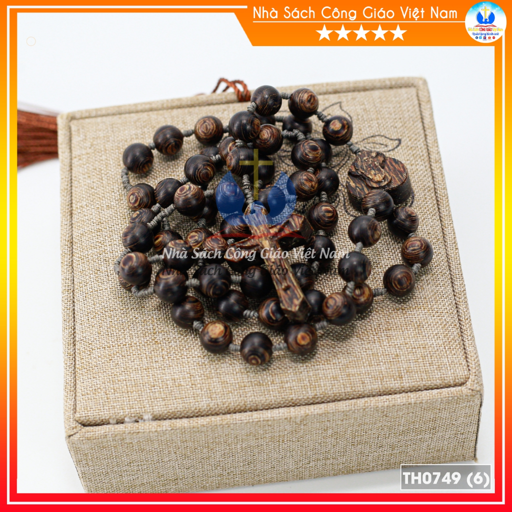 Chuôi Mân Côi 50 trầm hương 6ly TH0749- Tràng hạt gỗ trầm sánh chìm - Quà tặng Công Giáo_thumbnail_3