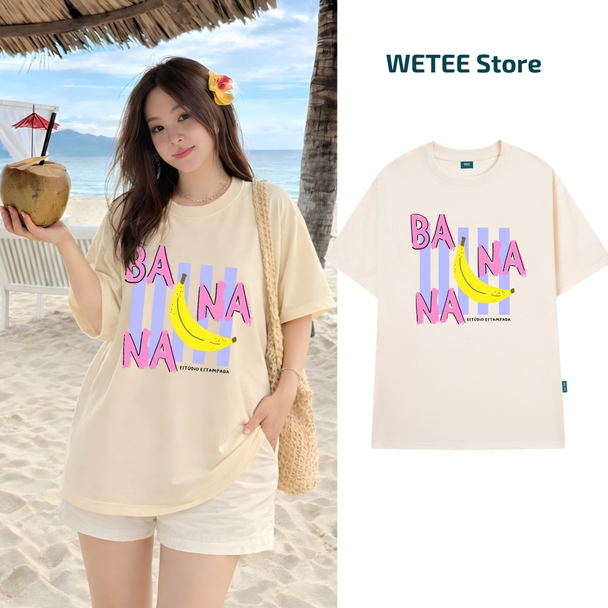 Áo thun unisex UX30-1140 BANANA hình chuối sọc tím dáng oversized local brand WETEE_thumbnail_6