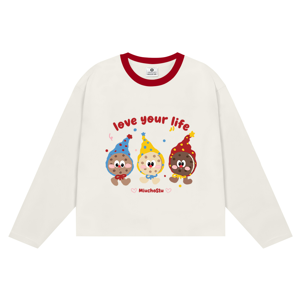 Áo thun boxy Miucho vải dày dặn thoáng mát tay dài cổ tròn Love your life in mix 2836_thumbnail_0