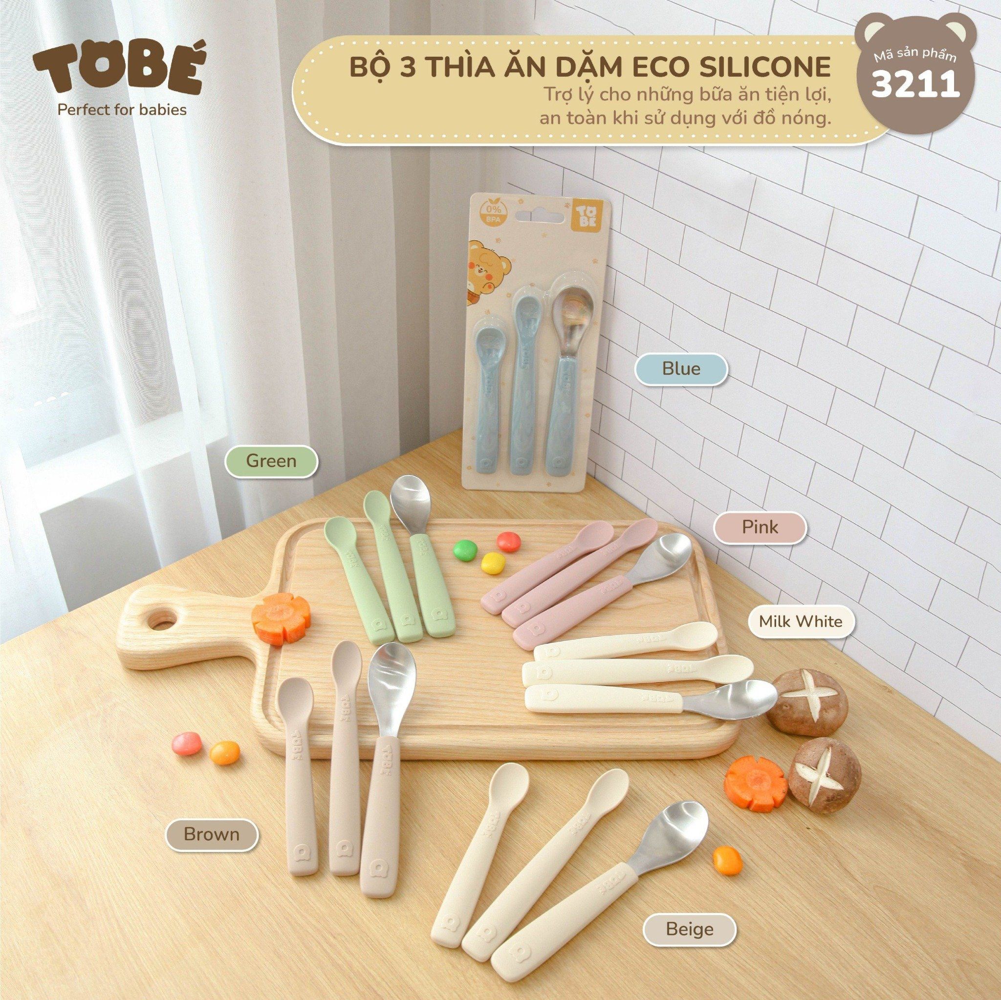Bộ 3 thìa dĩa ăn dặm Eco Silicon (Pink, Milk White)_thumbnail_5