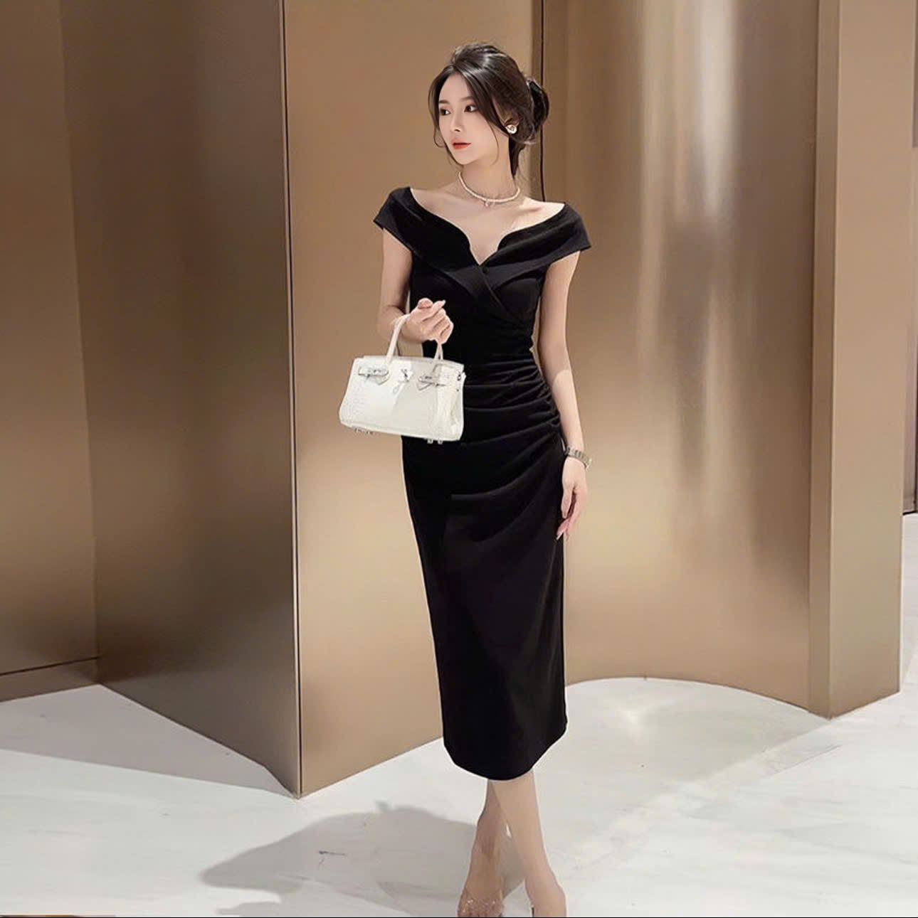 Đầm body nhún eo trễ vai_thumbnail_0