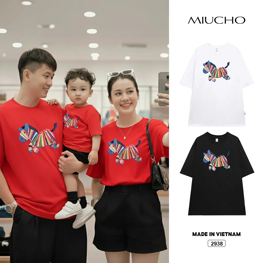 Áo thun gia đình Tết Bính Ngọ Kado vải cotton co giãn thoáng mát dày dặn form rộng 2905