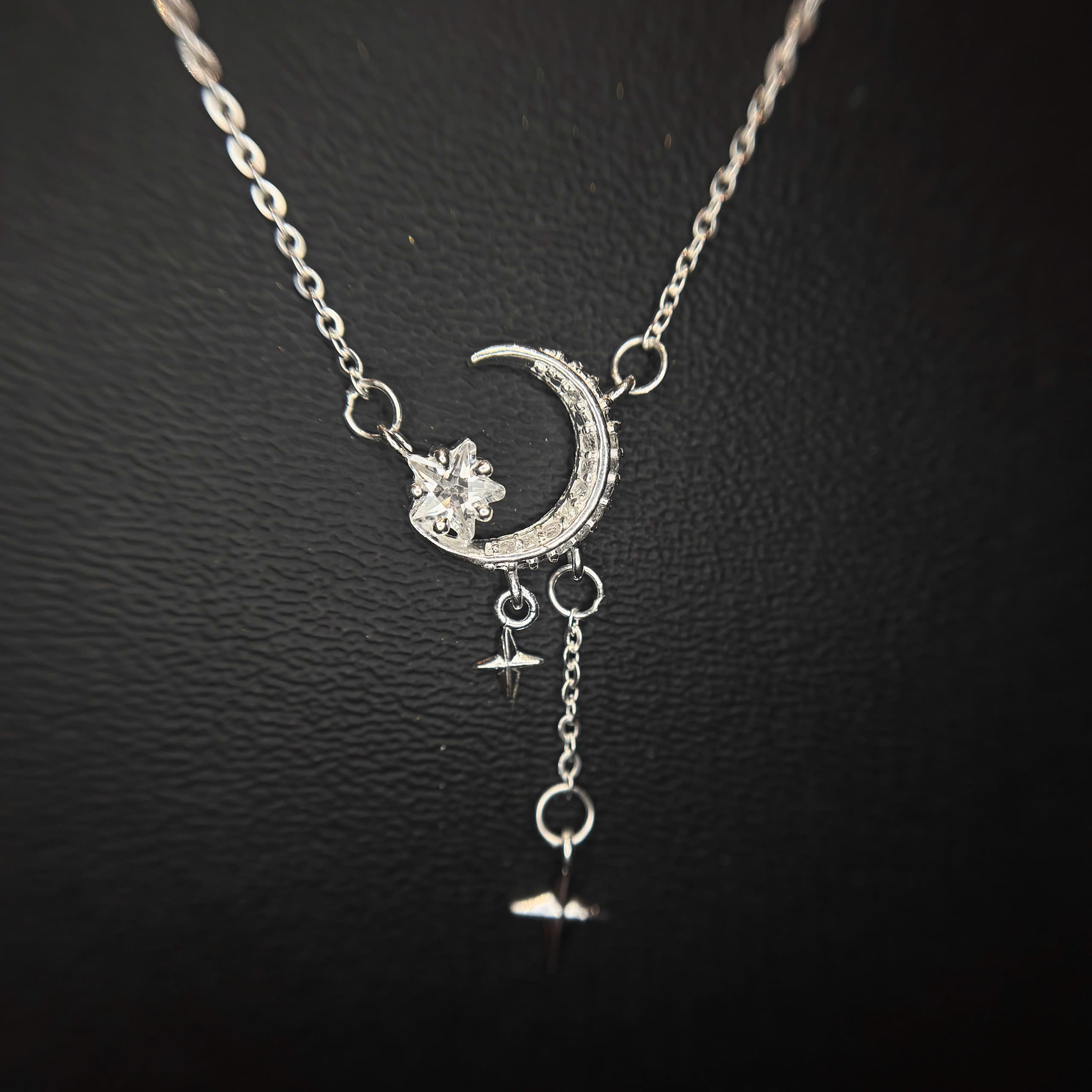 Vòng cổ bạc xi bạch kim trăng sao rơi