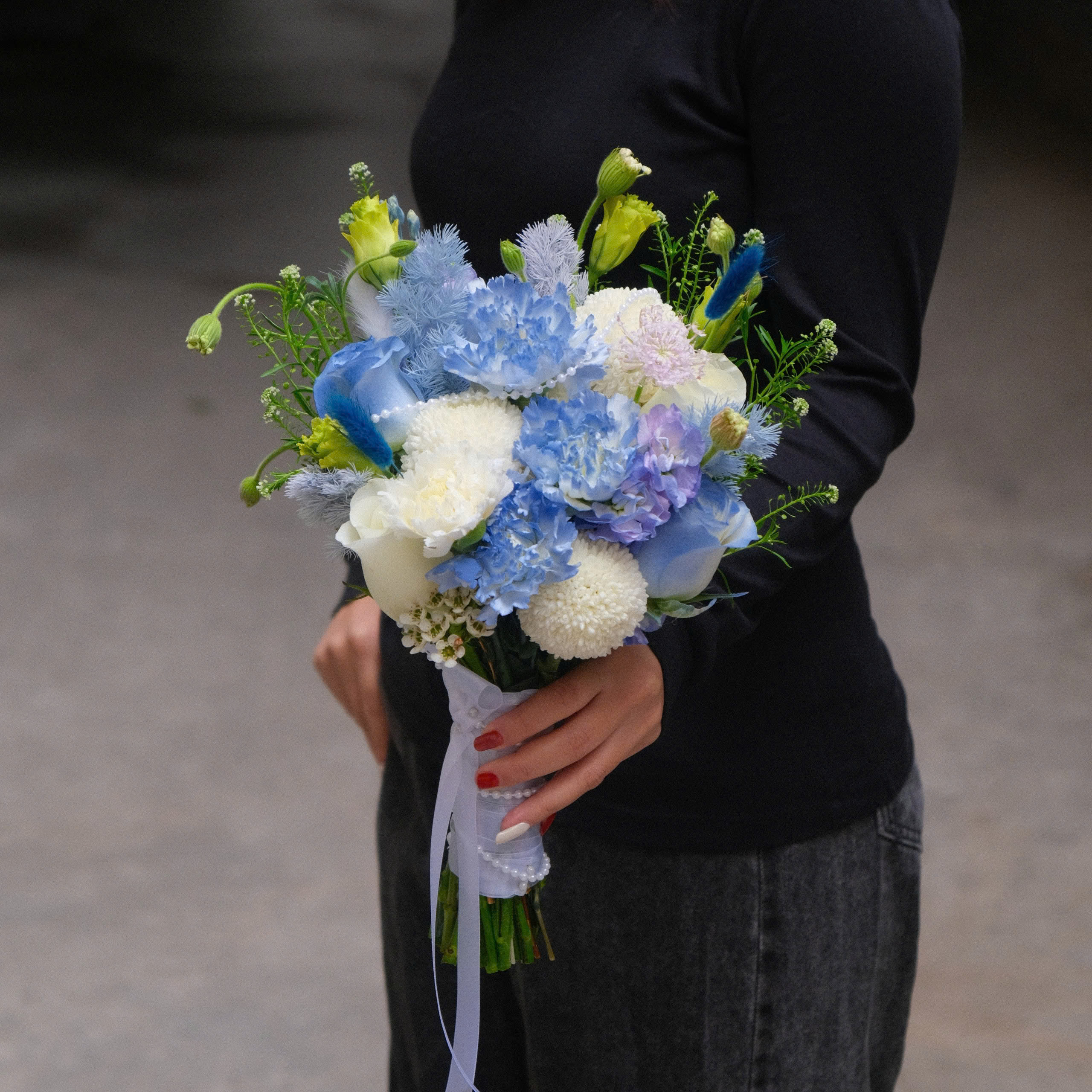 Bó hoa cưới cầm tay tone Blue