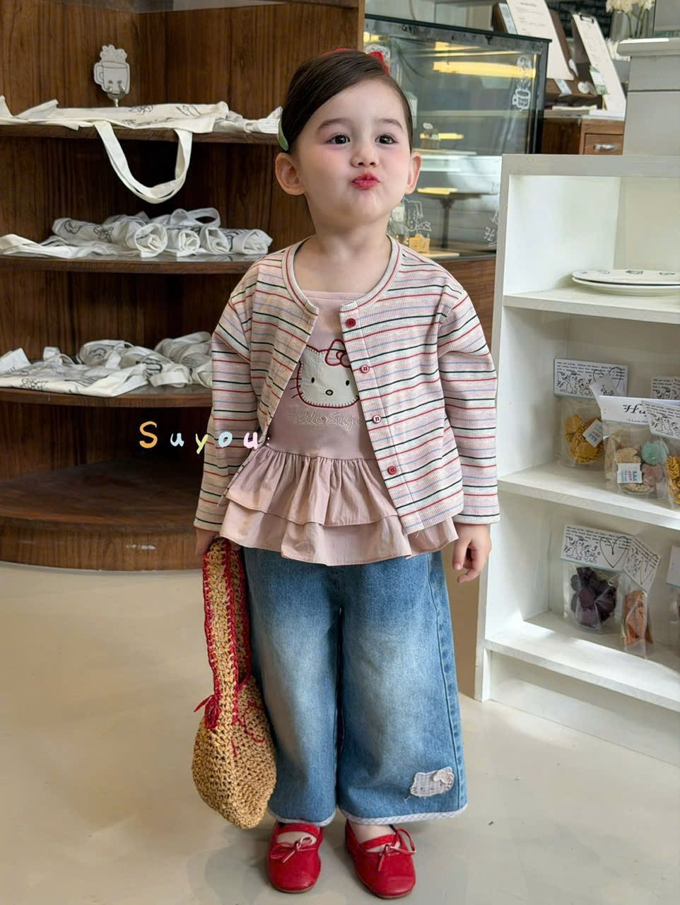(E36) Áo 2 dây kitty kèm áo cardigan kẻ Suyou_thumbnail_0
