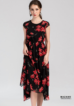 Đầm đen họa tiết bùng eo chân mullet