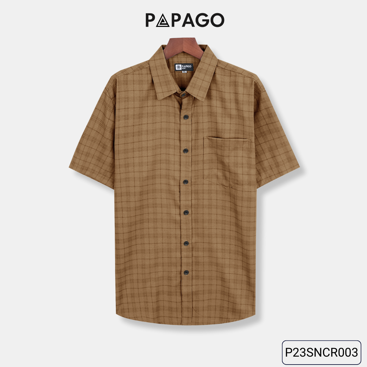 Áo sơ mi nam trung niên PAPAGO tay ngắn lai bầu sọc caro xô đũi mềm mịn cao cấp - P23SNCR003_thumbnail_12