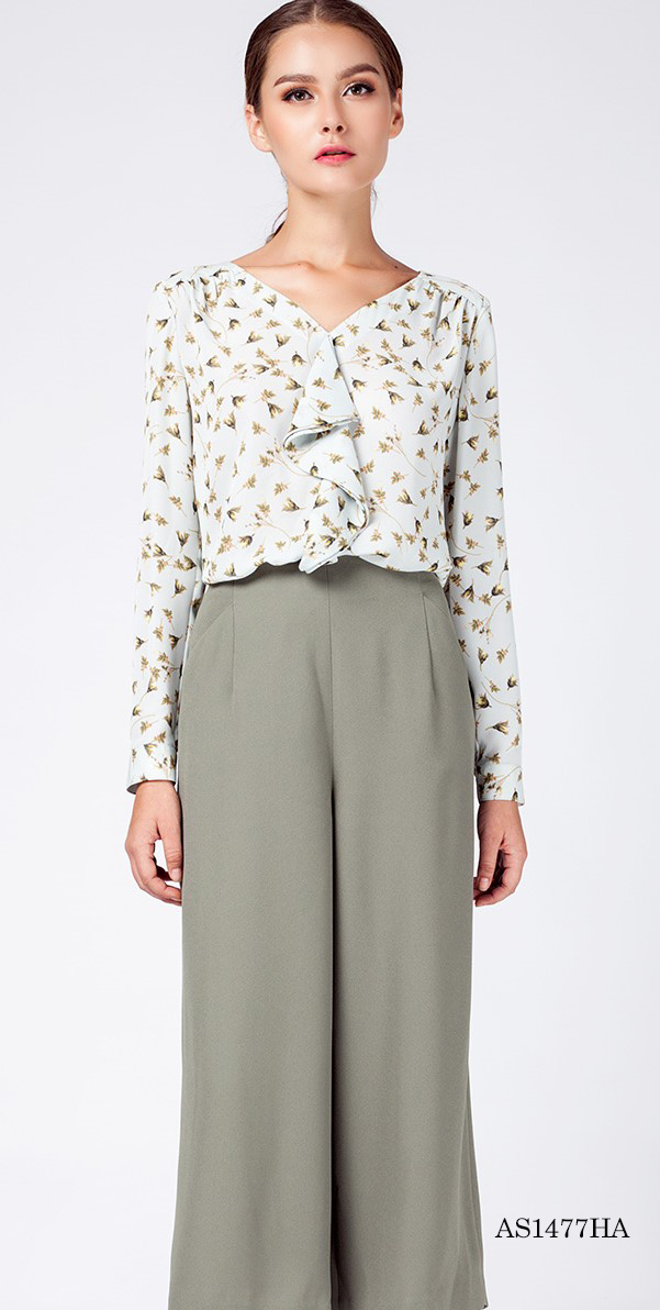 Áo sơ mi hoa bèo ngực cổ V dài tay_thumbnail_2