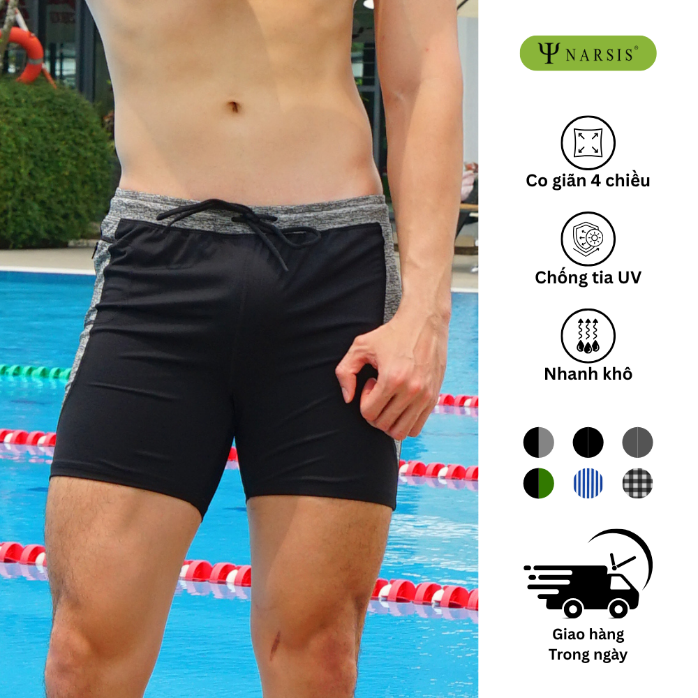 QUẦN BƠI NAM CHUYÊN NGHIỆP CÓ TÚI KHÓA Q24002 NARSIS CHẤT LIỆU THOÁNG MÁT, DỄ CHỊU, THOẢI MÁI CẢ ...