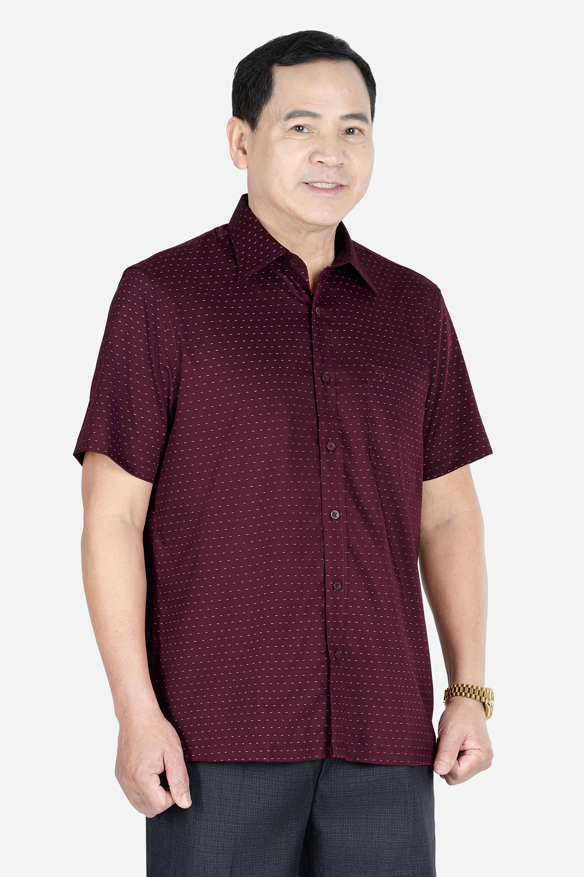 Sơ Mi Cộc Tay Họa Tiết Nam Trung Niên ANCHI Chất Liệu Sợi Sồi Cao Cấp Phom Suông Vạt Ngang Màu Trắng Bi_thumbnail_12