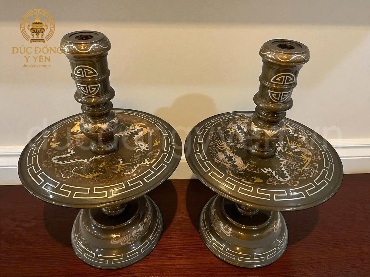 Bộ ngũ sự cao 60cm hoa văn sòi khảm tam khí dát điểm vàng _thumbnail_3