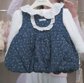 (C6) Set áo cổ bèo và váy phao màu xanh navy có lót lông N.YOU_thumbnail_0