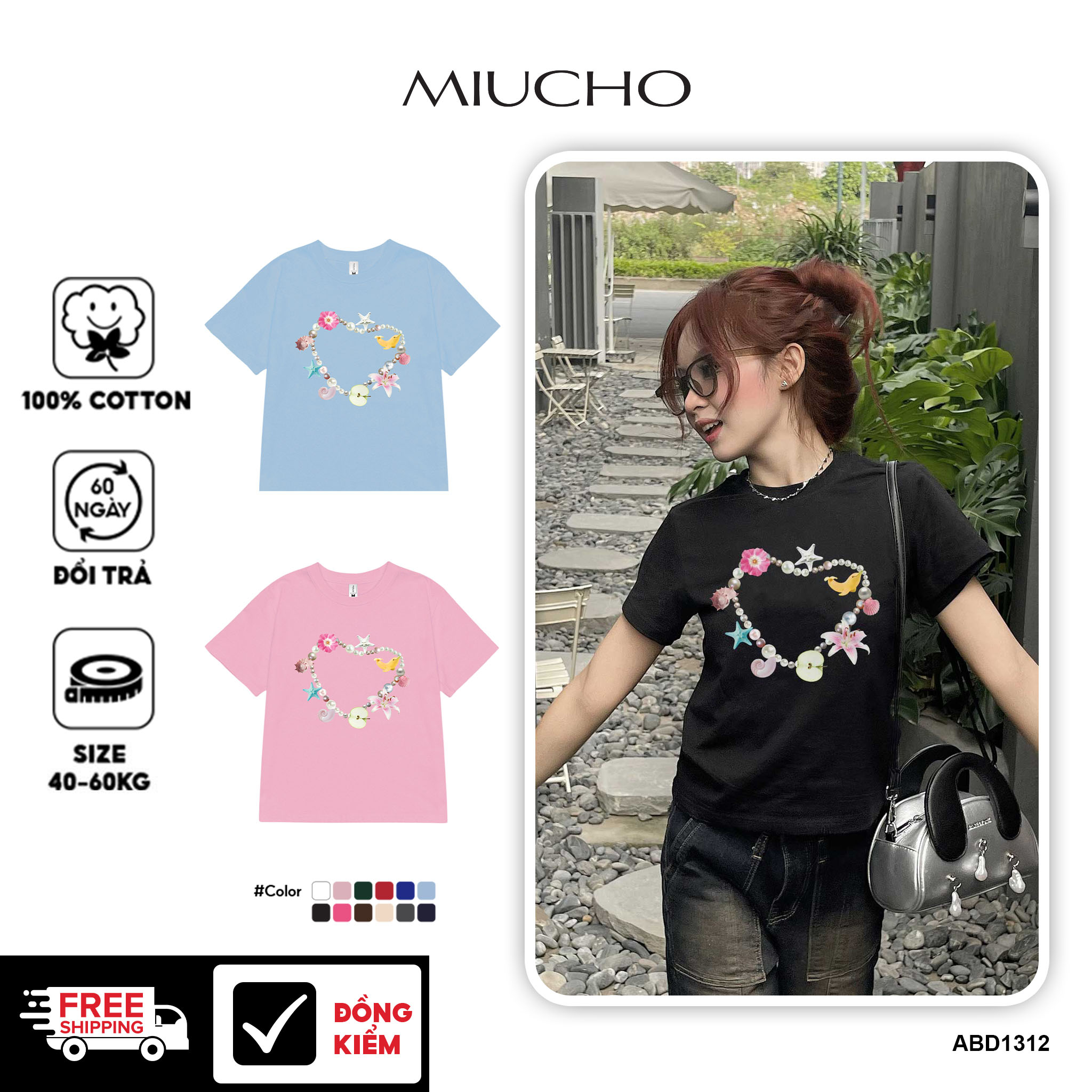 Áo thun baby tee mùa hè in trái tim xinh xắn ABD1312 Miucho tay ngắn cổ tròn hotrend in mix_thumbnail_1