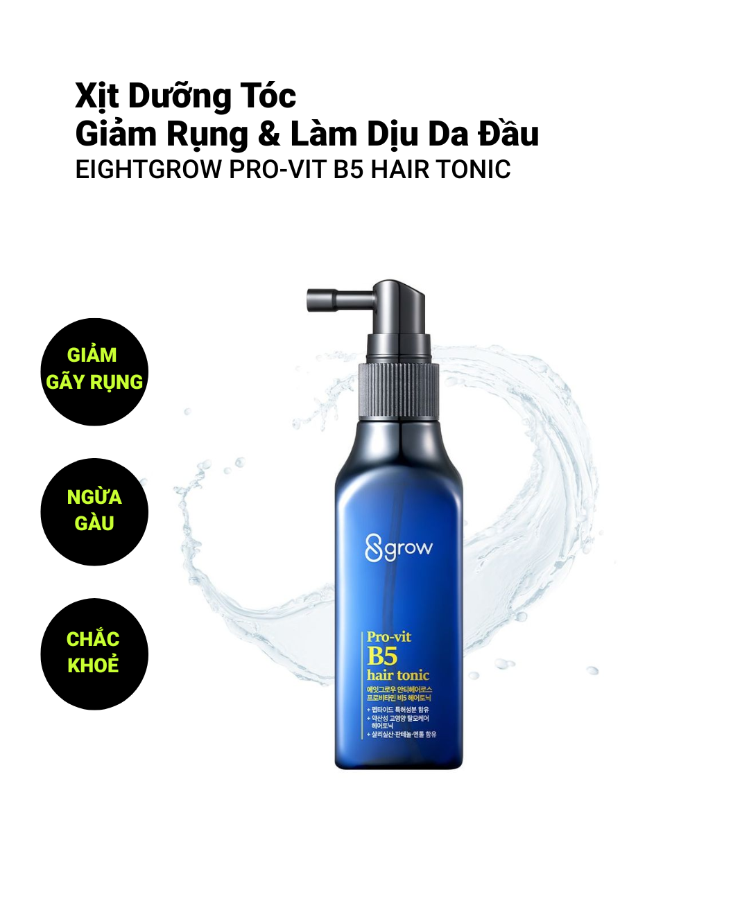 EIGHTGROW PRO-VIT B5 HAIR TONIC - Xịt Giảm Rụng Tóc Nuôi Dưỡng Và Làm Dịu Da Đầu - Panthenol (Pro-Vitamin B5), Salicylic Acid, Black Food Complex - 100ml - [EG001]