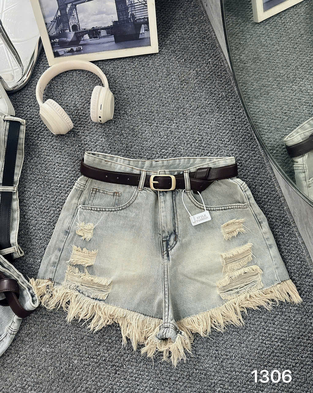 Quần short jean rách tua rua kiểu bigsize QSJ1306 dành cho nàng từ 55-90kg