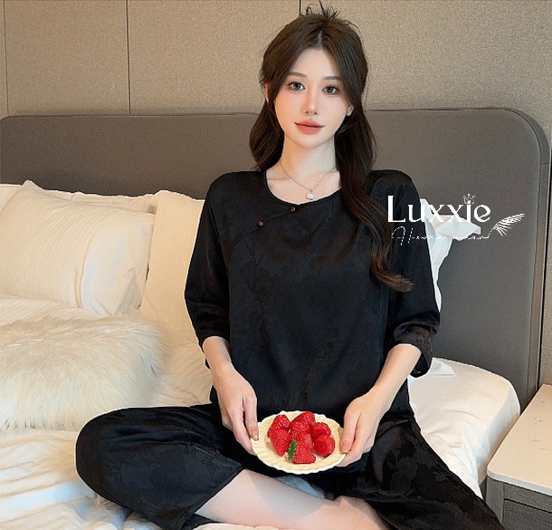 N121 Pijama lụa sườn xám đen tay lửng_thumbnail_4