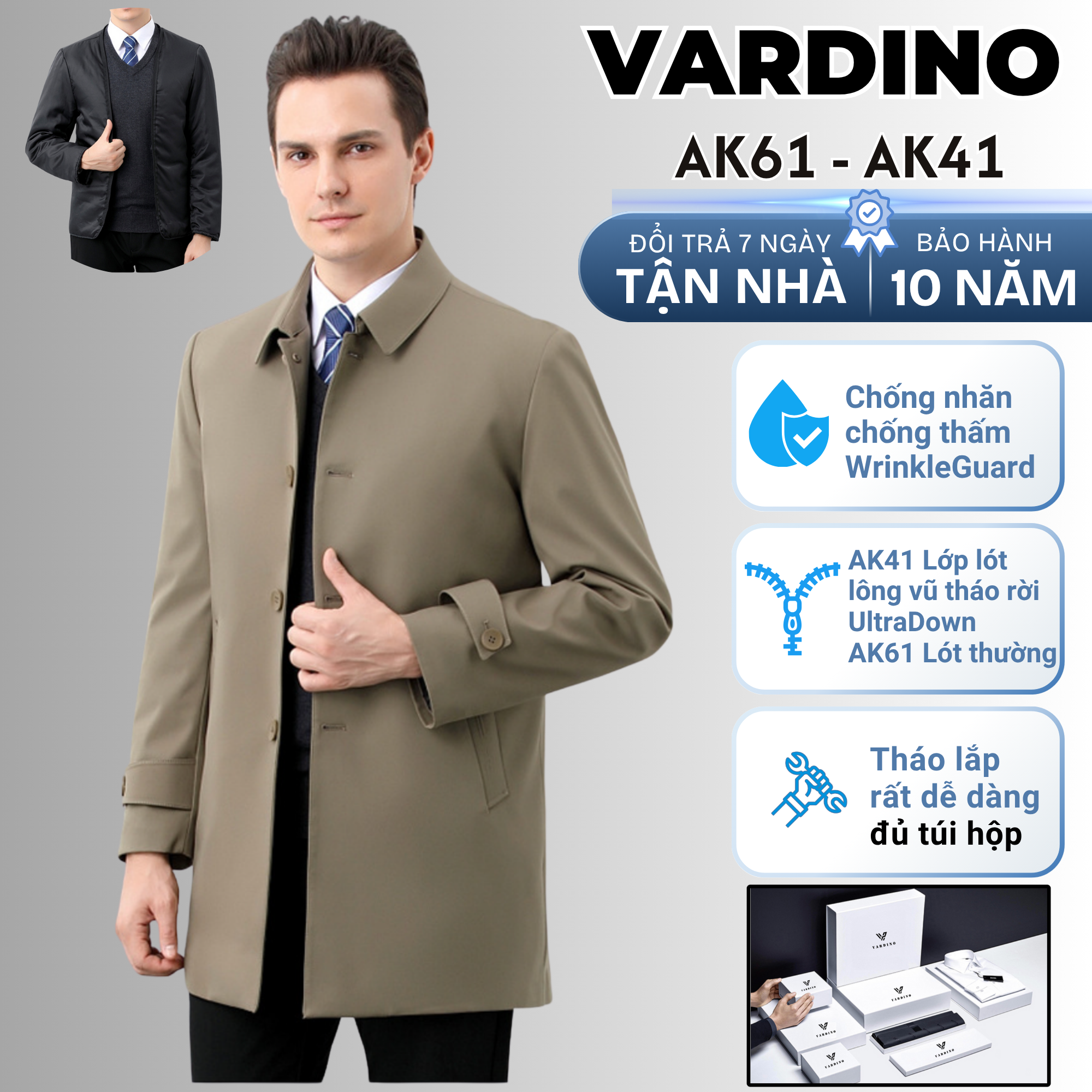 Áo khoác mangto nam công sở Vardino AK41 lót lông vũ tháo rời_thumbnail_1