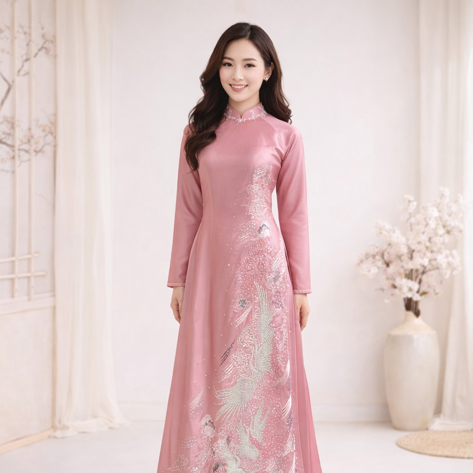 Áo Dài Mẹ Phượng Vũ Màu Hồng - Trẻ Trung Sang Trọng - Dịp Cưới Hỏi Chất AM26-11_thumbnail_2