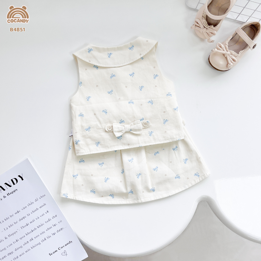 Bộ cộc kaki BE sát nách họa tiết nơ xanh_thumbnail_1