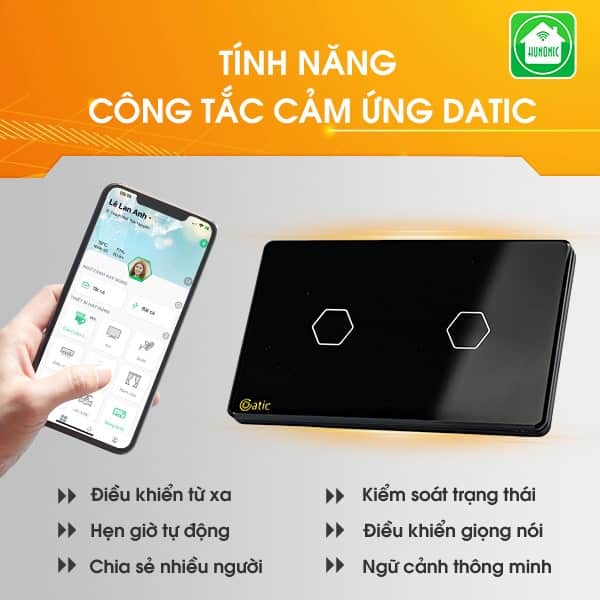 Công tắc cảm ứng WiFi Hunonic Datic 2 Nút, màu Đen_thumbnail_2