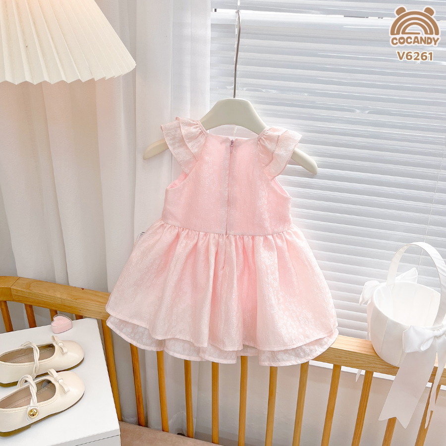 Váy cộc HỒNG 2 tầng vân hoa phối nơ ngực_thumbnail_2