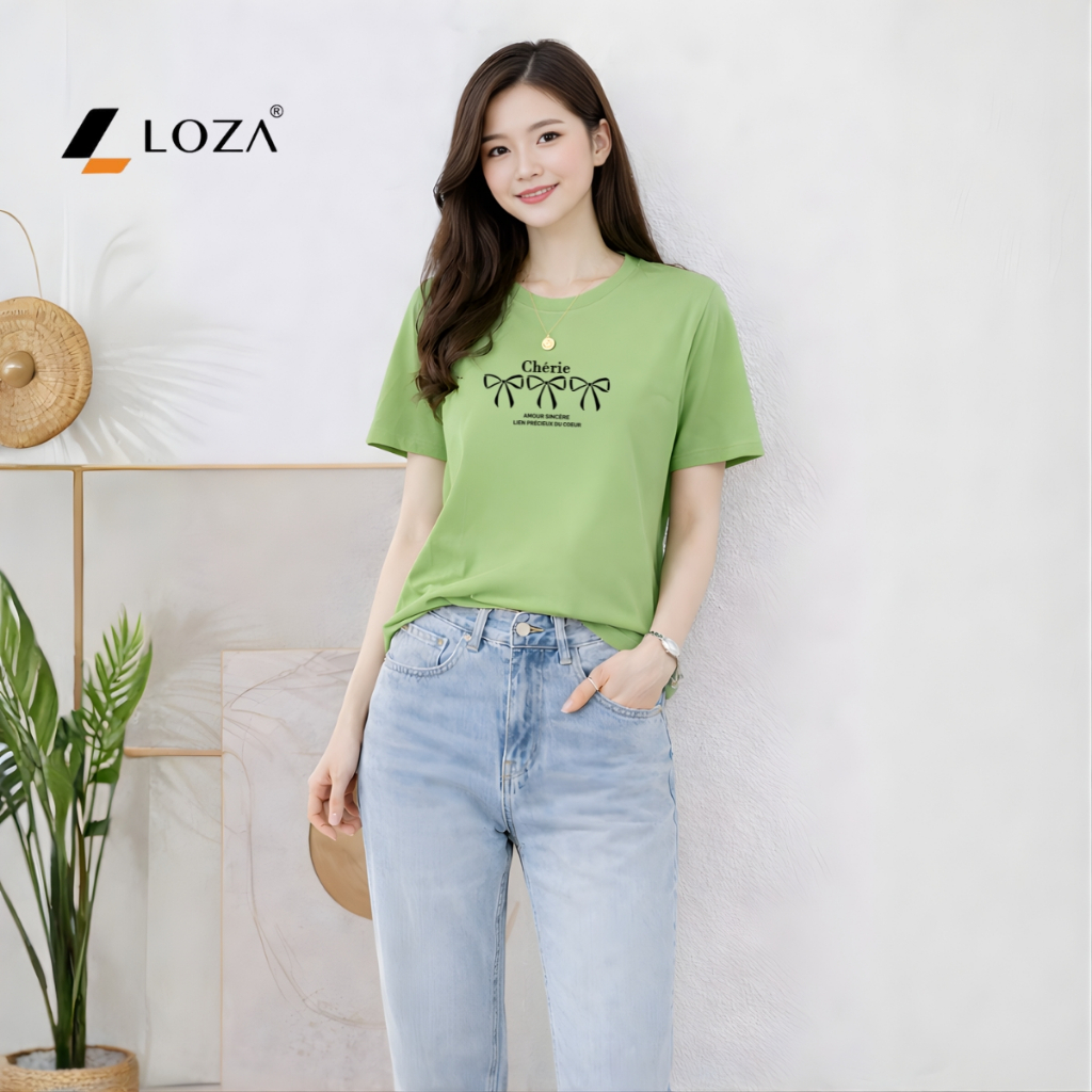 [Form rộng] Áo phông nữ dáng rộng hình nơ và chữ Chérie - Loza RT8453_thumbnail_10