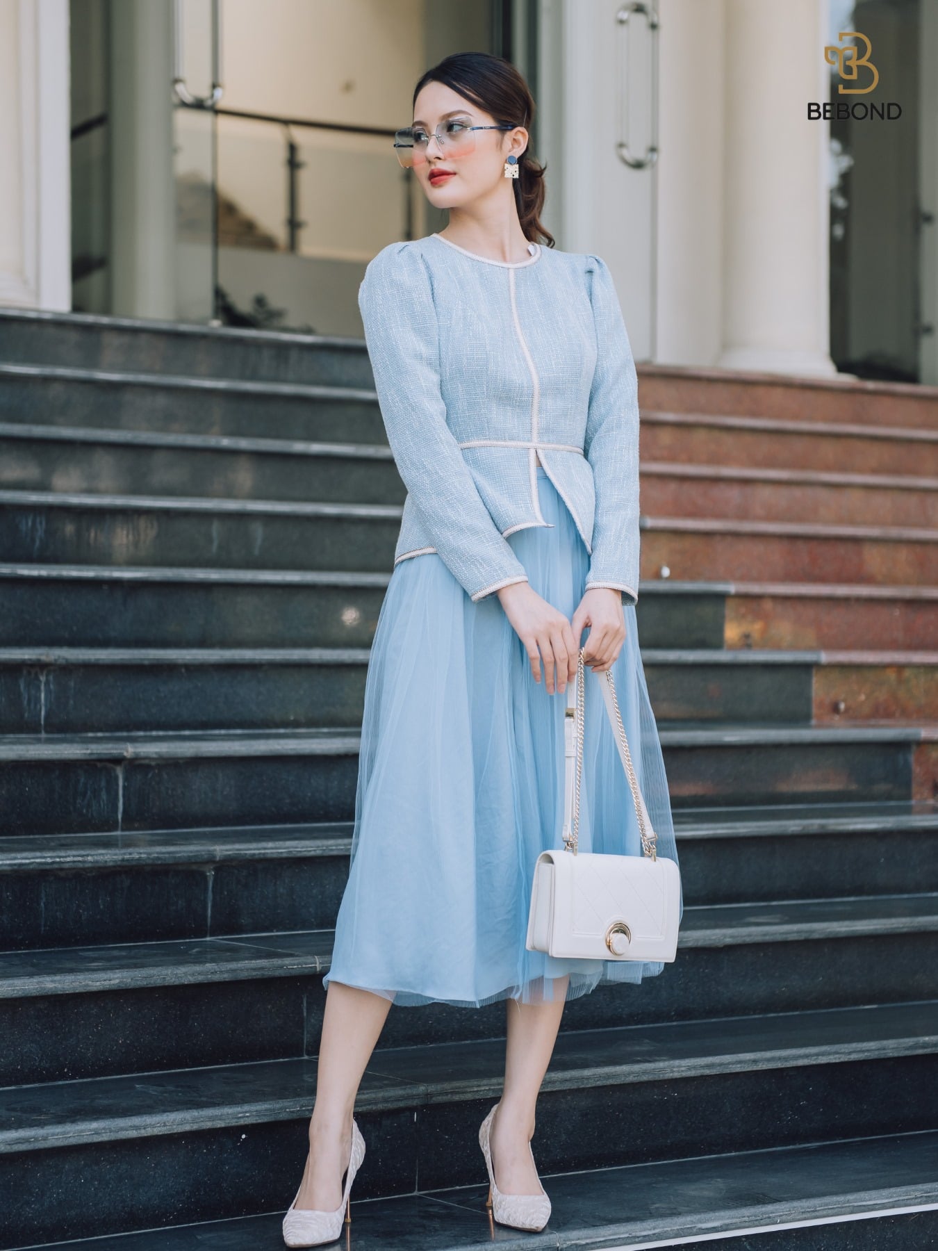 Áo vest dạ tweed màu XANH có dây cải viền màu XANH_thumbnail_0