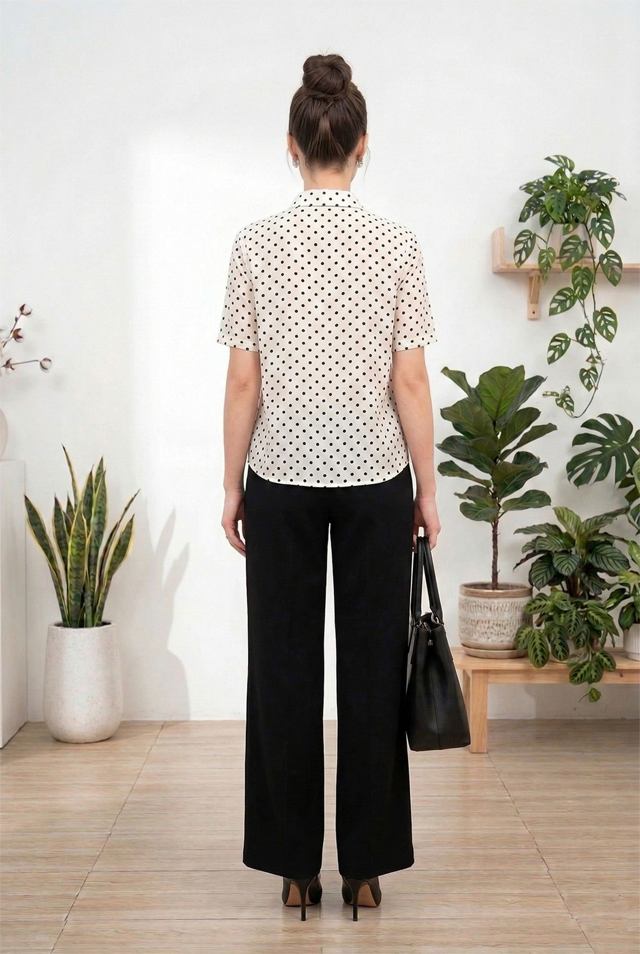 Áo sơ mi vải voan dày trắng chấm bi dáng suông vừa cổ sơ mi thiết kế MAZANO_thumbnail_4