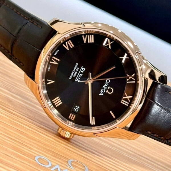 Omega hour vision vàng đúc 18k mặt số nâu Brown – cọc số la mã_thumbnail_3