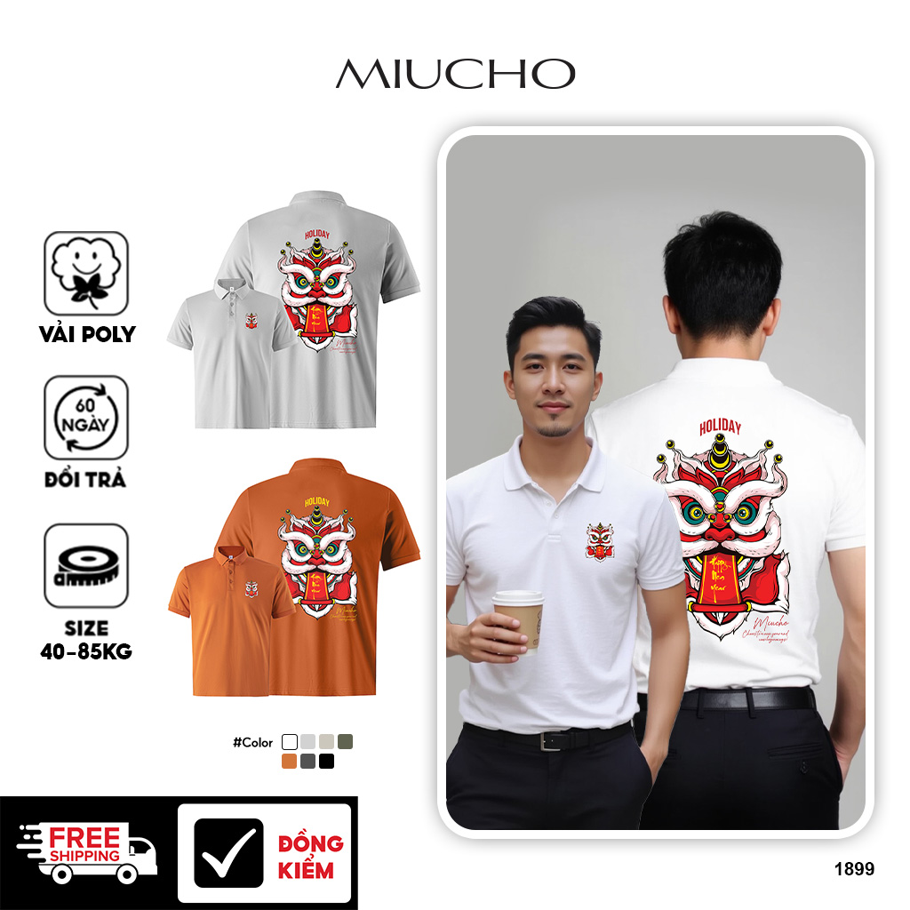 Áo polo nam form vừa 1899 Miucho Iconic vải cá sấu đứng form thoáng mát in artwork