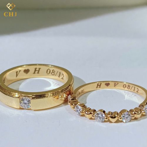 Cặp Nhẫn Cưới Kim Cương Vàng 14K CHJ532