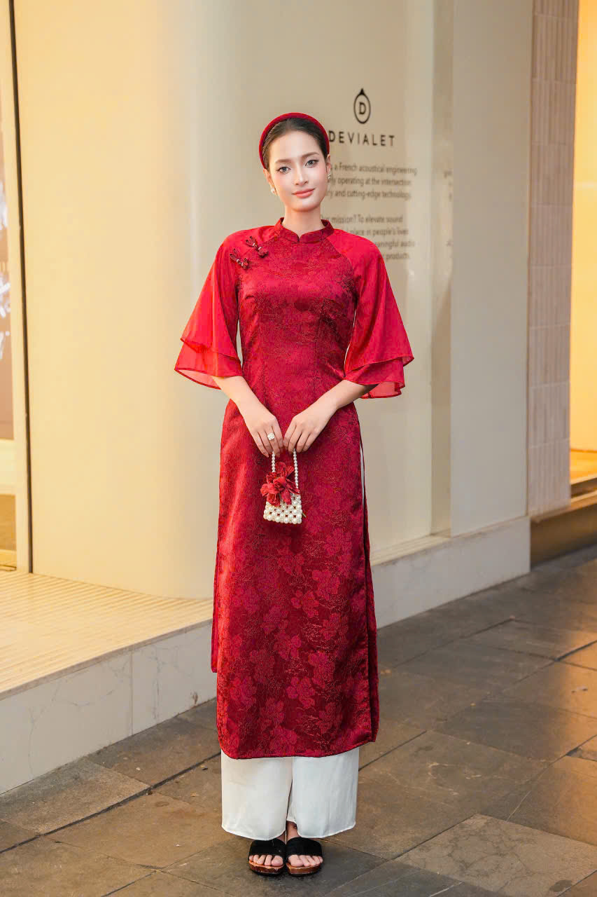 Áo Dài Đỏ Burgundy