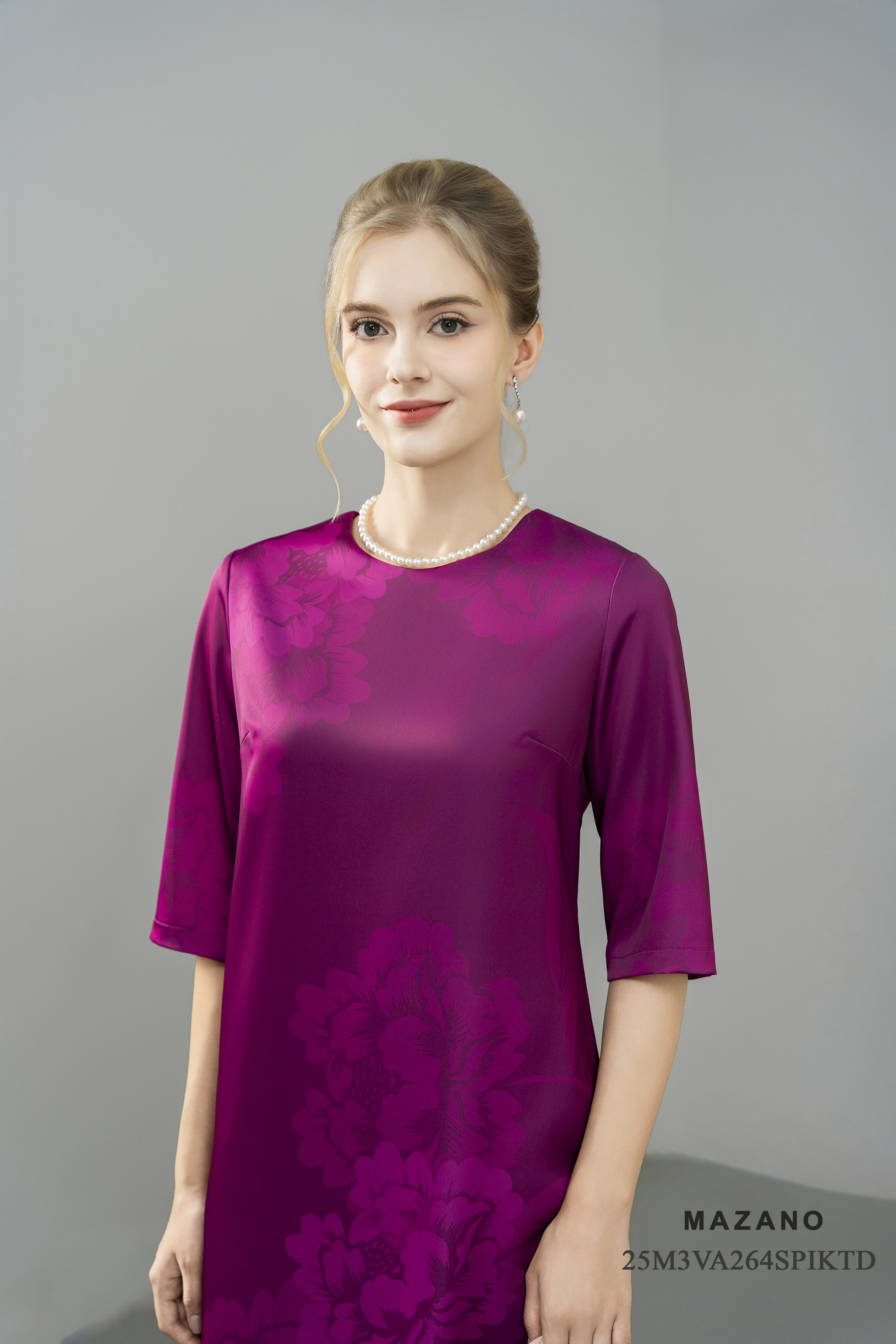 Váy Đầm Suông Vải thô dày Hoạ tiết  in chìm Cổ tròn Tay lỡ Dài đến bắp chân_thumbnail_3