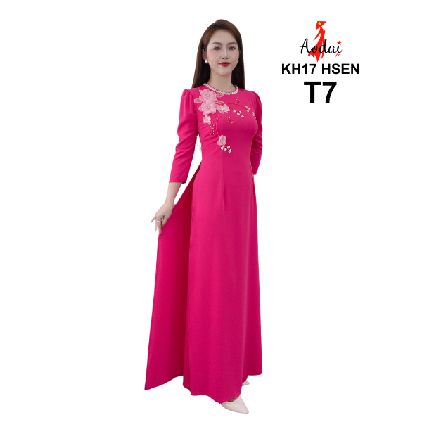 Áo dài T7  màu Hồng sen KH17 cổ tròn tay bồng