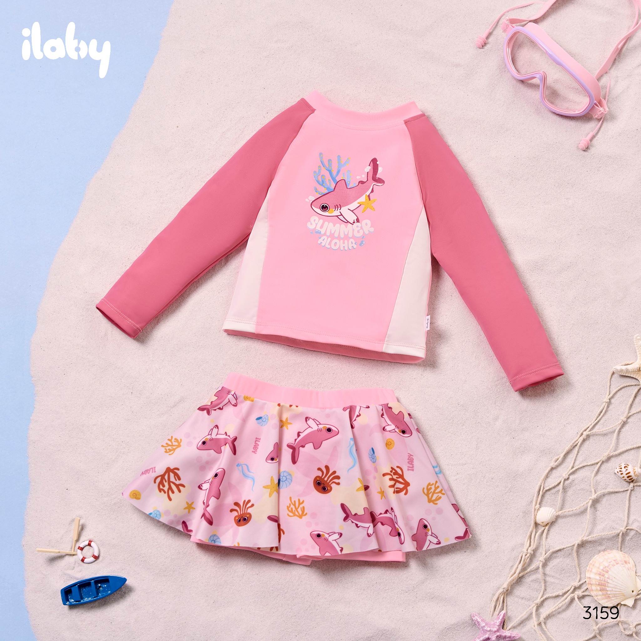 Bộ bơi áo phối màu chân váy xòe