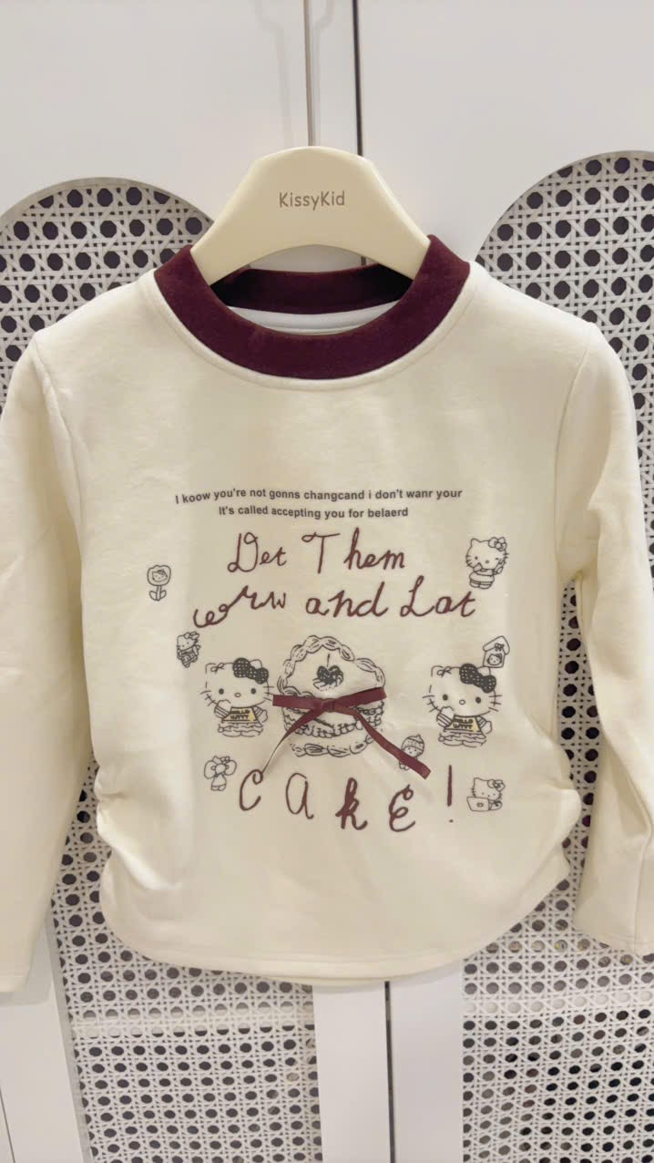 (G214) Áo nỉ mỏng hello kitty màu be cổ viền đỏ_thumbnail_0