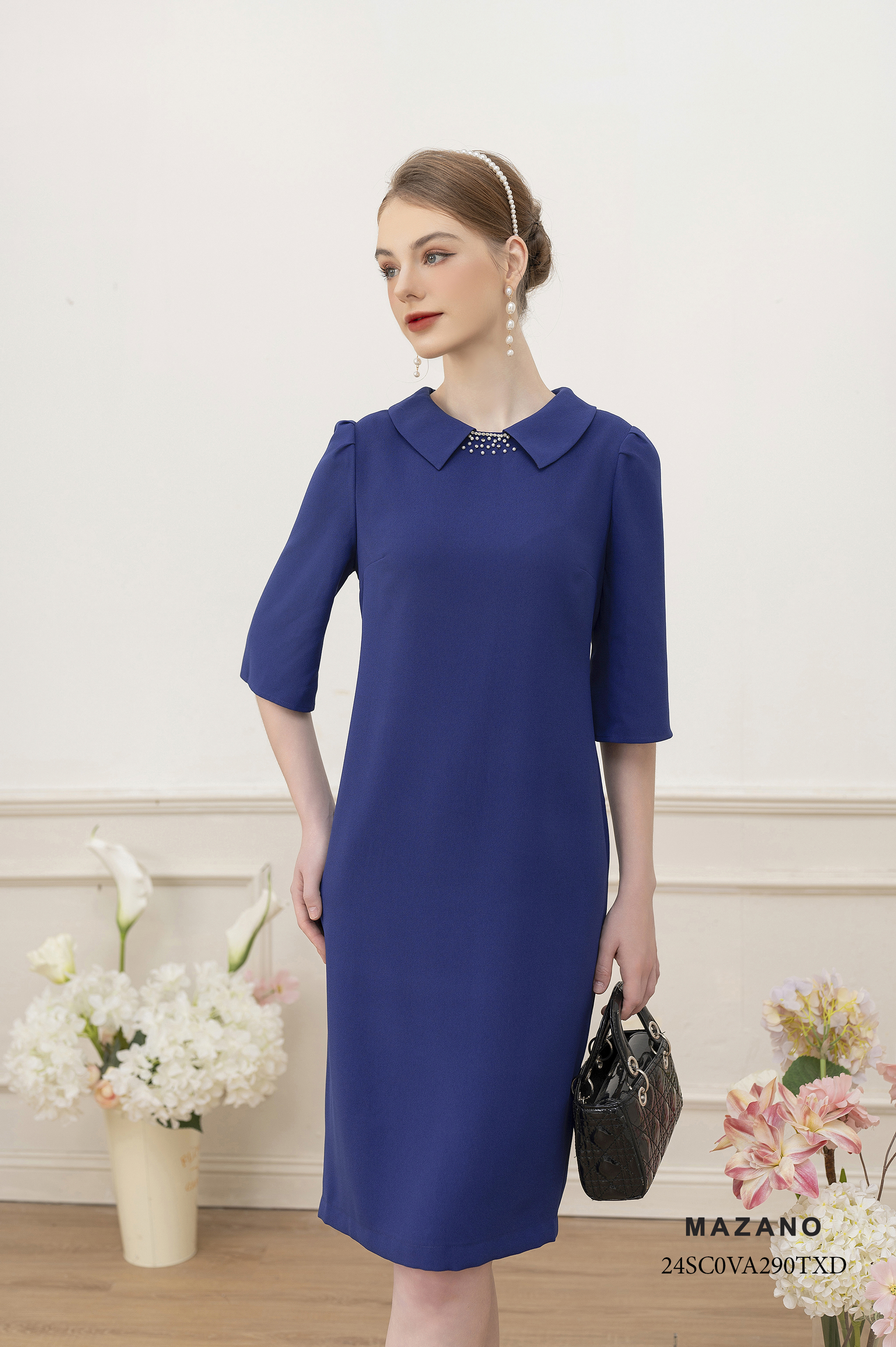 Váy Đầm suông  Vải thô Đính trang trí Cổ nằm cách điệu Tay lỡ Dài tới bắp_thumbnail_2