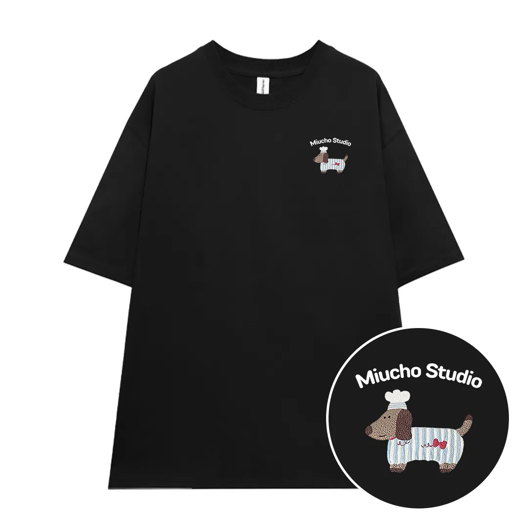 Áo thun form rộng local brand Miucho Studio cotton 2 chiều thoáng mát hình cún nhỏ in mix 2665