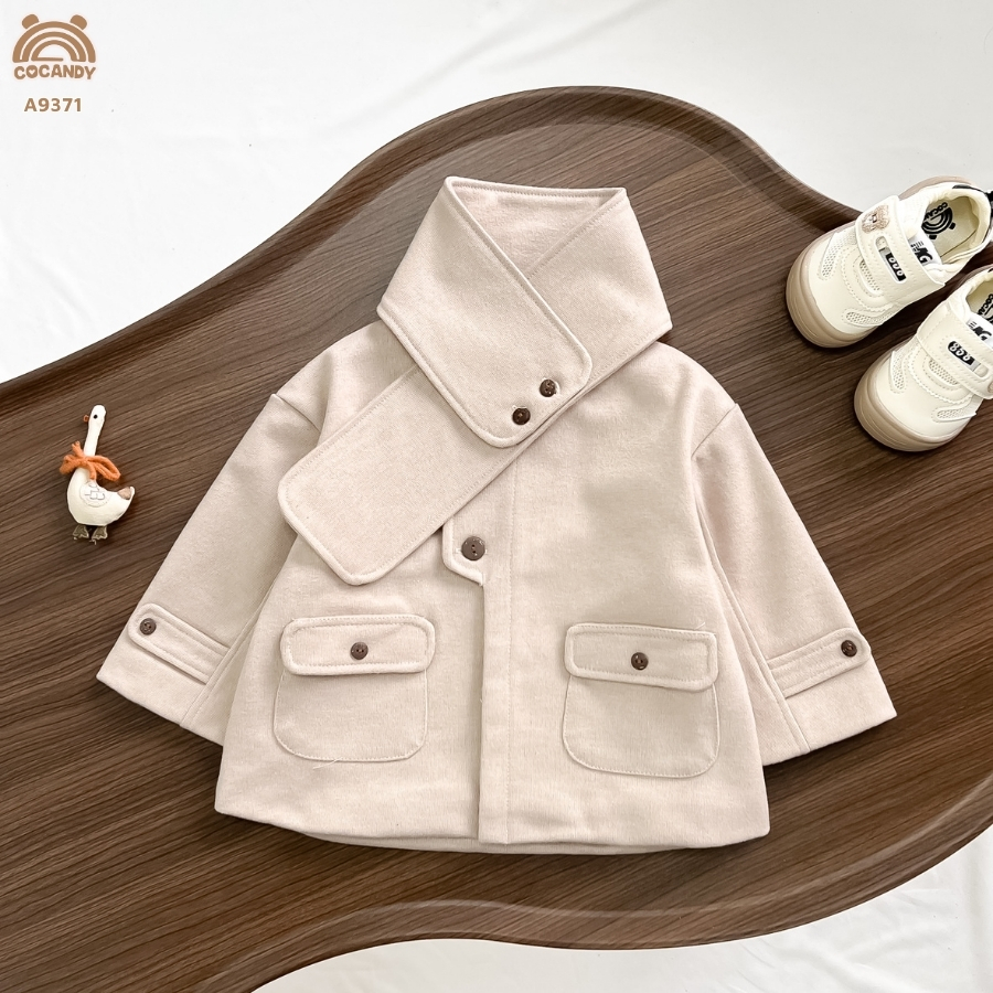 Áo khoác NÂU NHẠT 2 túi nắp cúc +khăn_thumbnail_1