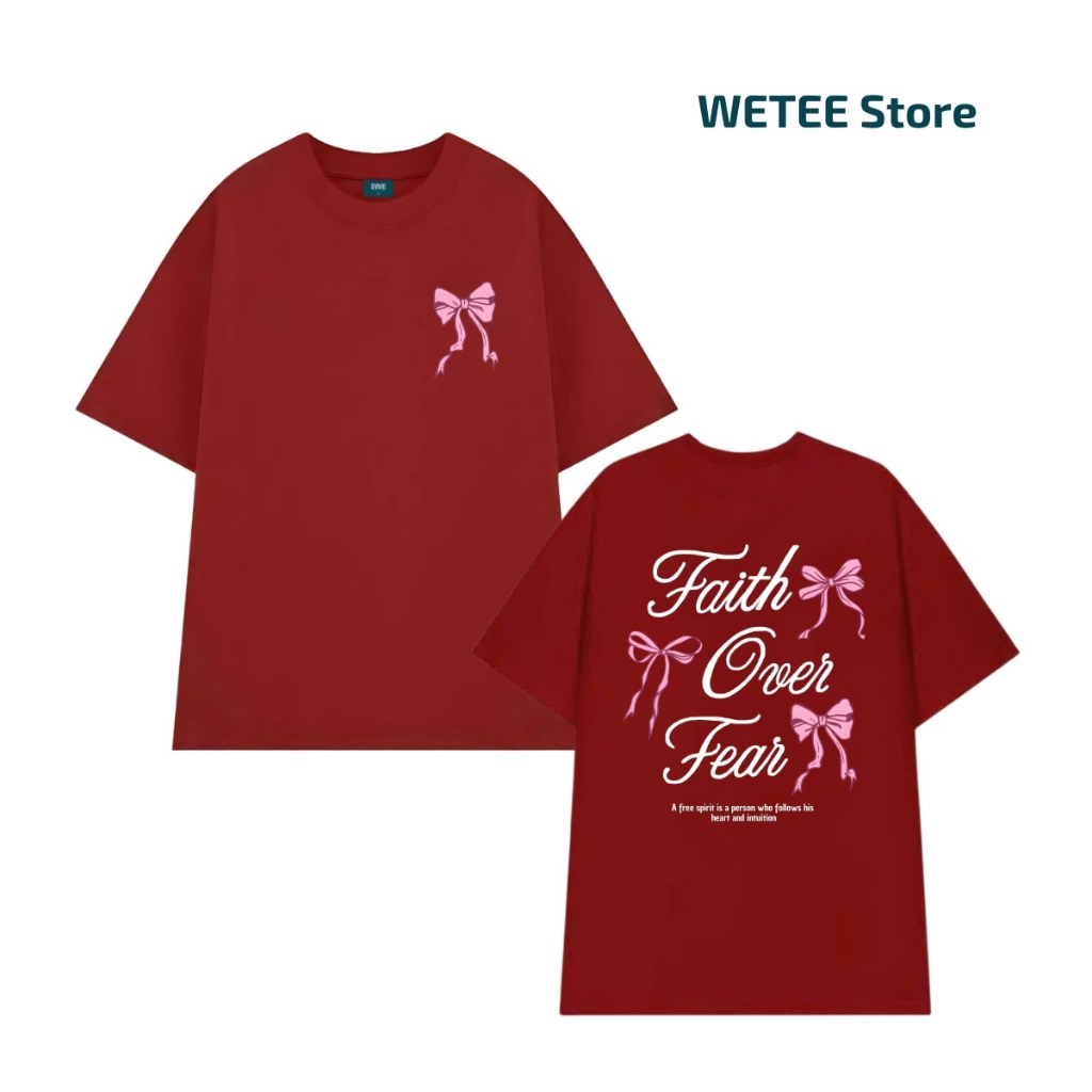 Áo thun unisex UX30-1137 Faith Over Fear in nơ hồng dáng oversized local brand WETEE_thumbnail_5