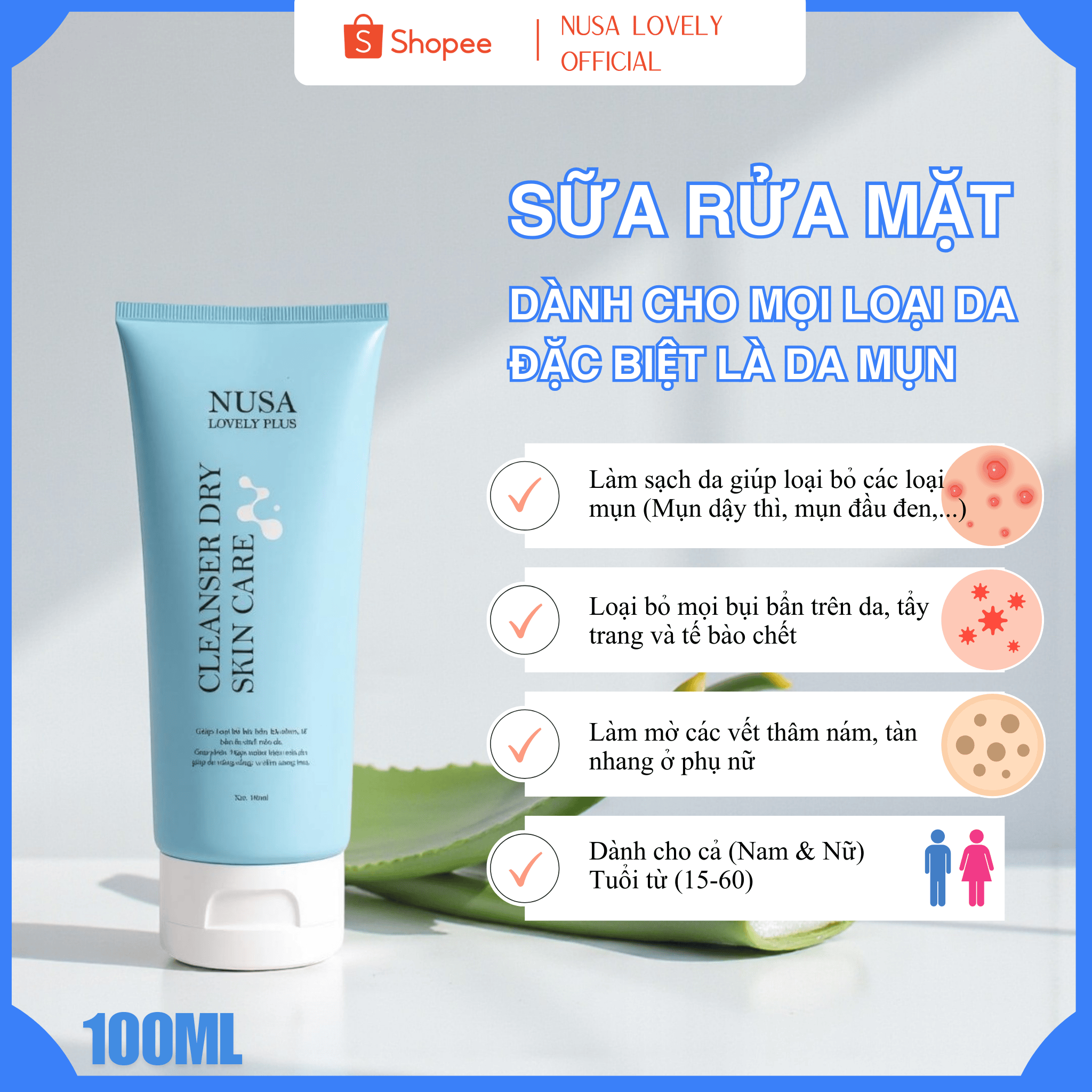 Sữa Rửa Mặt Nusa Lovely 100ML Dành Cho Mụn