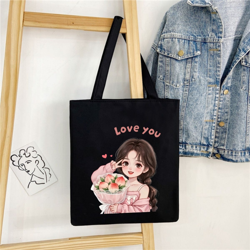 Túi Tote BST cô gái  - Túi vải canvas có túi phụ và khoá kéo đựng vừa A4 và laptop (33x37cm) - TOTE28_thumbnail_9
