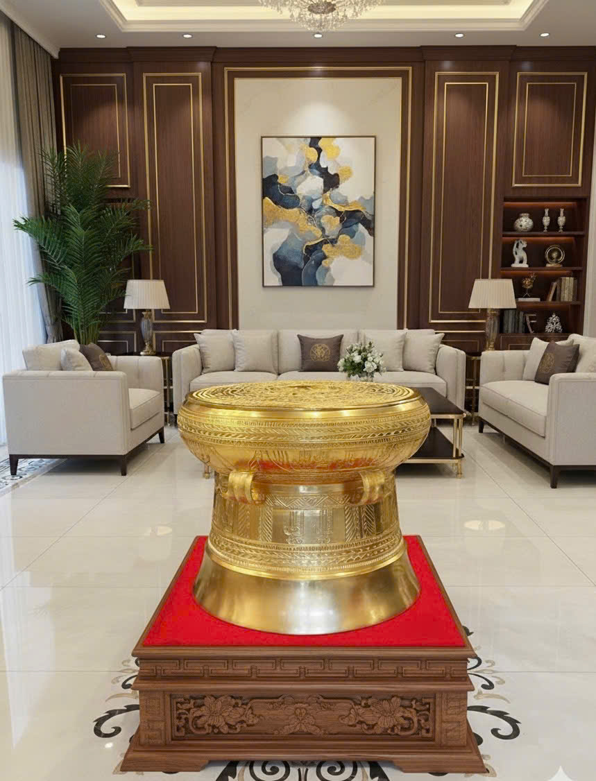 Quả trống đồng đông sơn dát vang 9999 KT DK 80CM _thumbnail_1