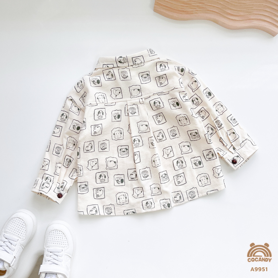 Áo dài TRẮNG họa tiết chuppy dog nẹp xanh rêu_thumbnail_3